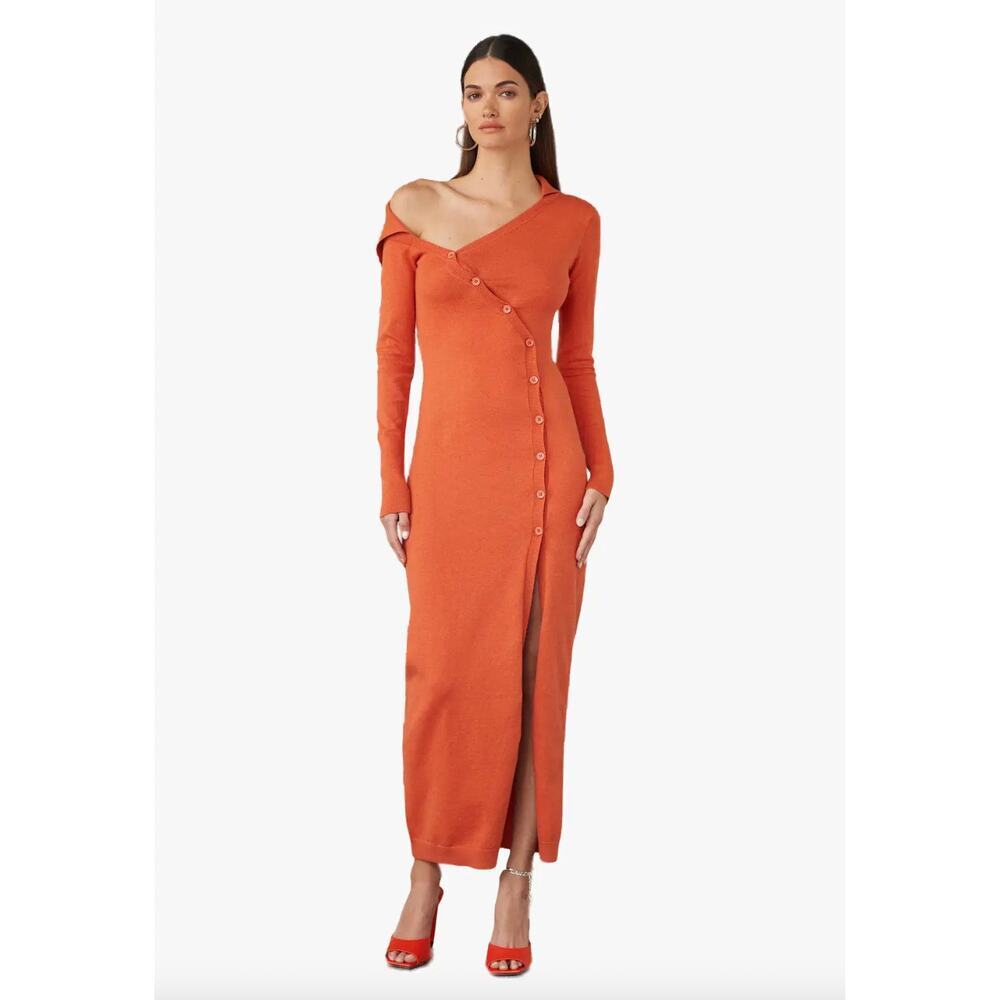 NEW Atoir REOLVE Size 6 Wrap Rust Orange Maxi Percy Sweater Dress Cotton Blend